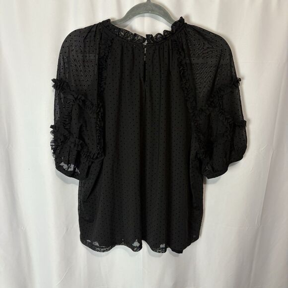 Boden Women’s 16-18 Black Polka Dot Tulle Blouse Sheer Puff Sleeves Whimsigoth - Picture 12 of 12